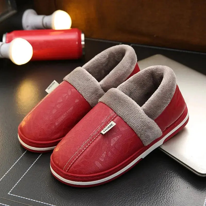 Chaussons mixtes charentaises en cuir | Imperméable rouge - Chaussly