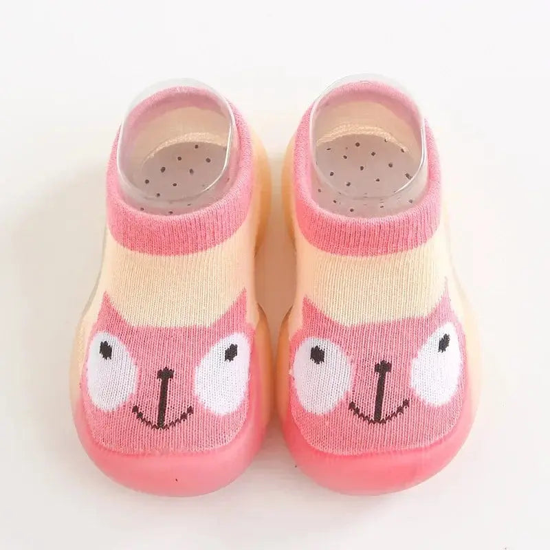 Chaussons chaussettes bébé | Chat rose - Chaussly