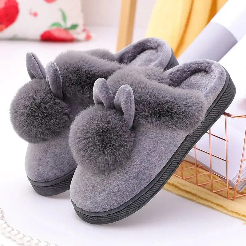 Chaussons femme | Pompon gris - Chaussly