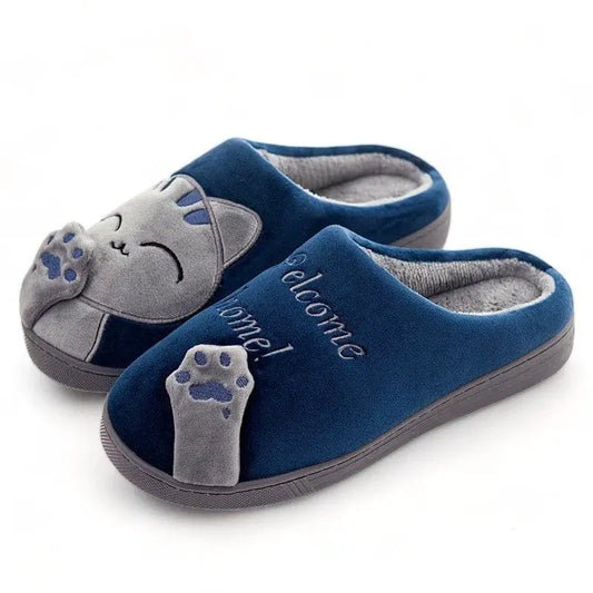 Chaussons femme mules | Chat bleu- Chaussly