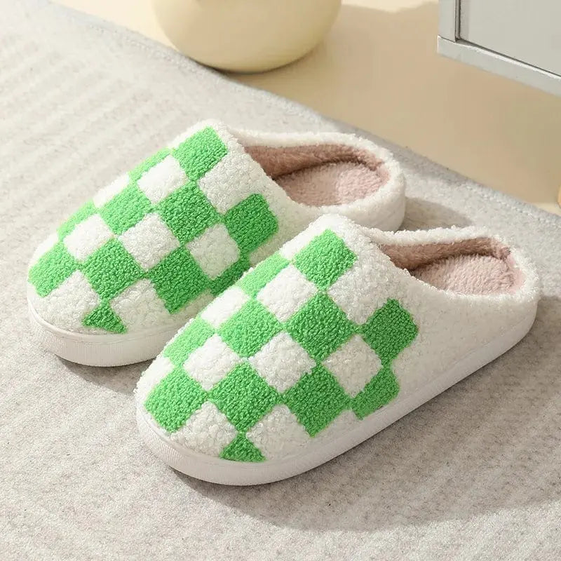 Chaussons femme mules | Damier vert - Chaussly