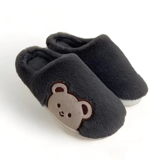 Chaussons fourrure | Tête d'ours noir - Chaussly