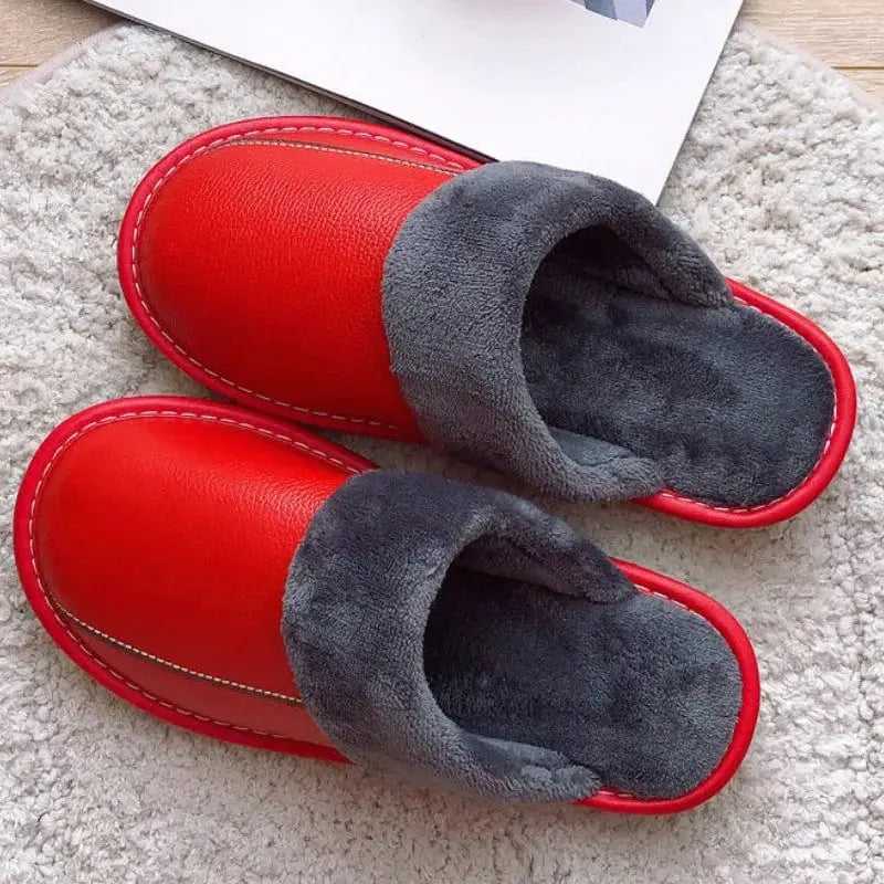 Chaussons cuir mixtes rouge - Chaussly