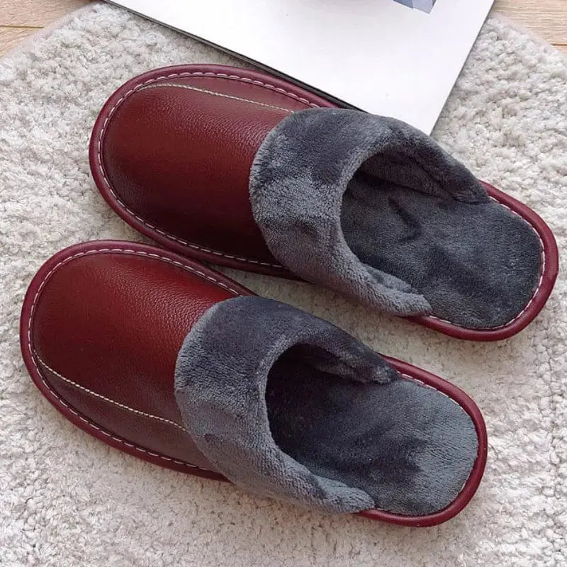 Chaussons cuir mixtes bordeaux - Chaussly