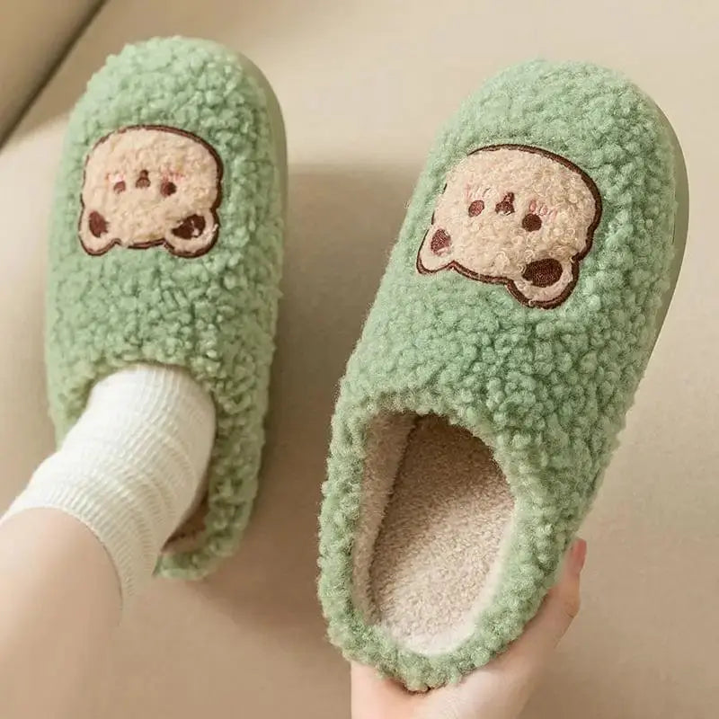 Chaussons moumoute | Chat vert - Chaussly