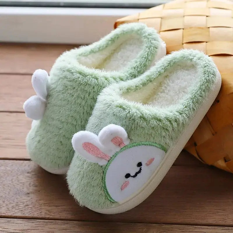 Chaussons fille mules | Tête de lapin vert - Chaussly