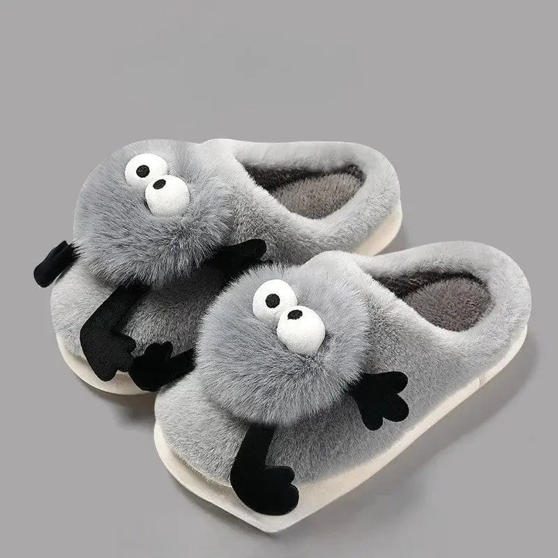 Chaussons rigolo | Boule de poils gris - Chaussly