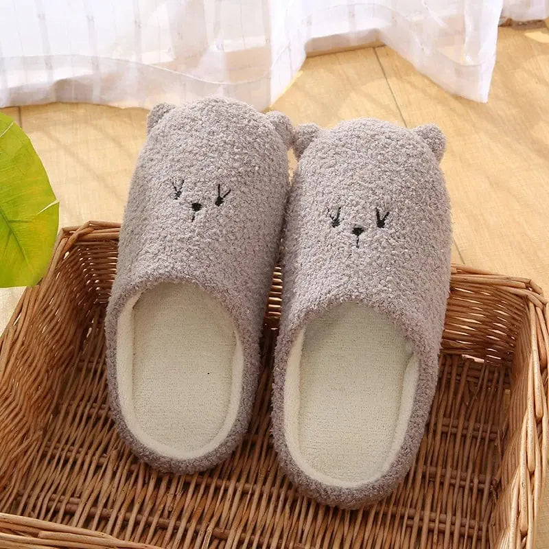 Chaussons femme | Visage d'ours café - Chaussly