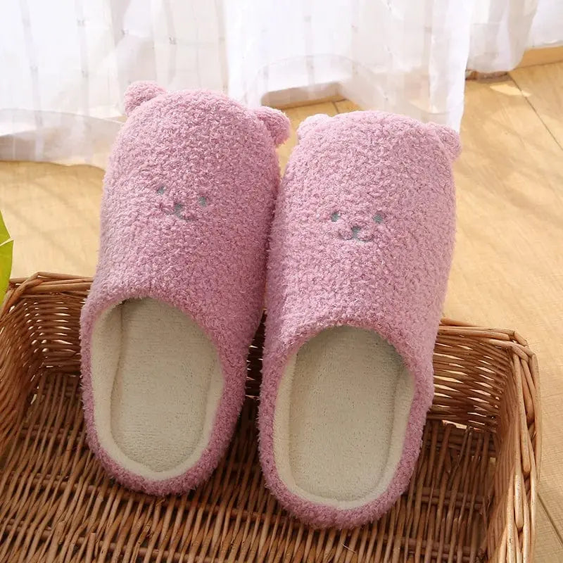 Chaussons femme | Visage d'ours violet - Chaussly