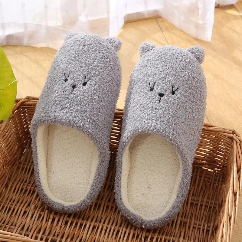 Chaussons femme | Visage d'ours gris - Chaussly