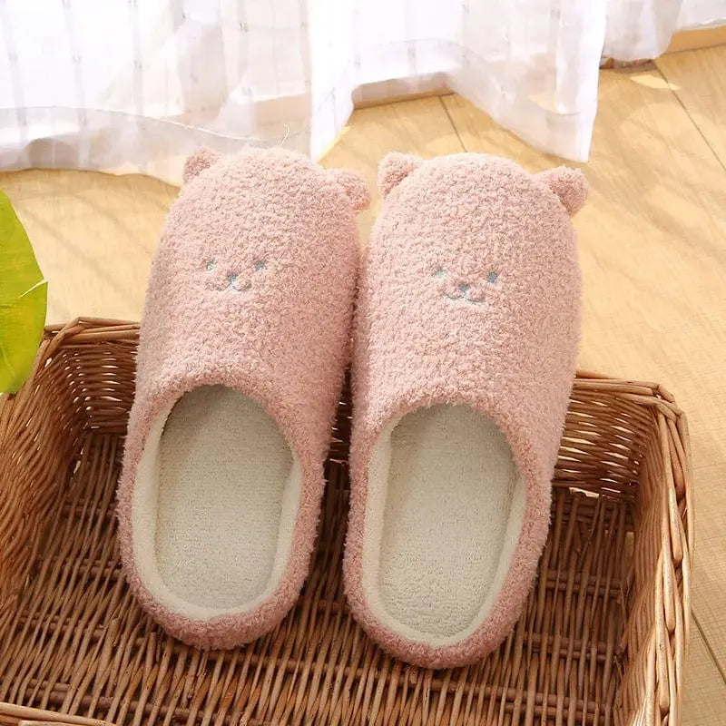 Chaussons femme | Visage d'ours rose - Chaussly