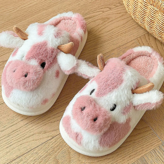 Chaussons animaux pour femme | Vache rose - Chaussly