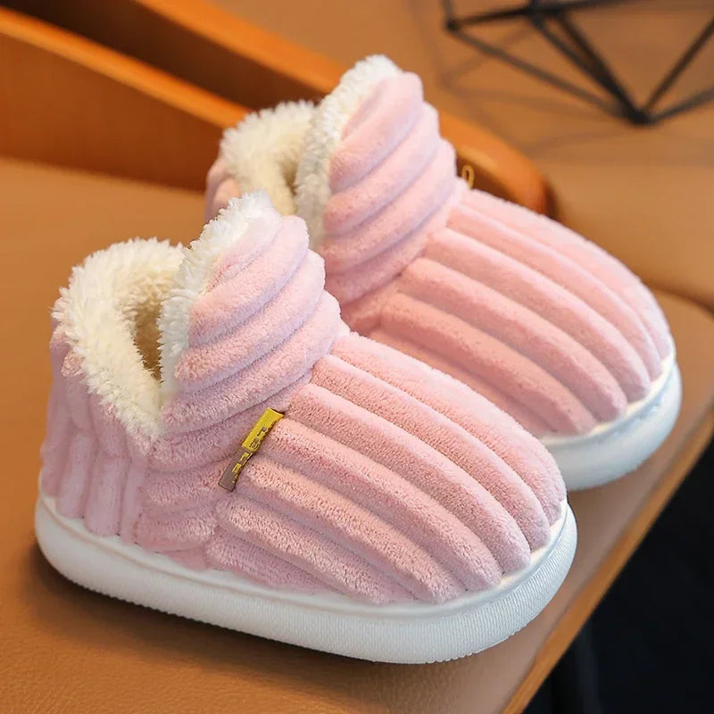 Chaussons chauds enfants à rayures rose - Chaussly