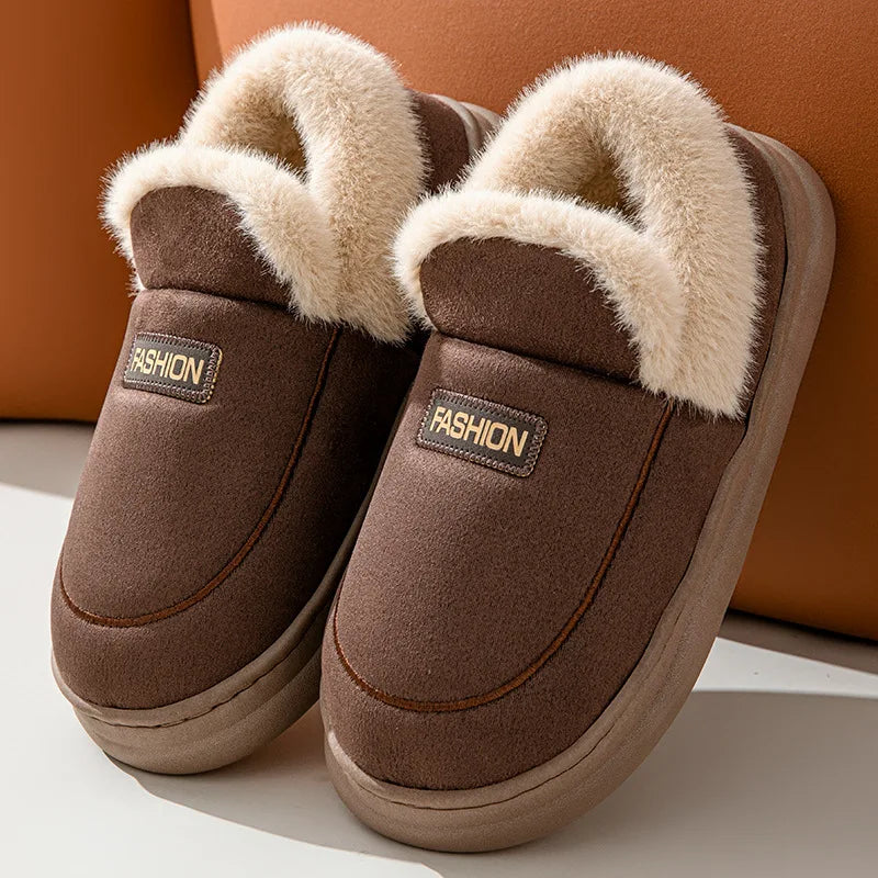 Chaussons chauds femme en peluche | Café