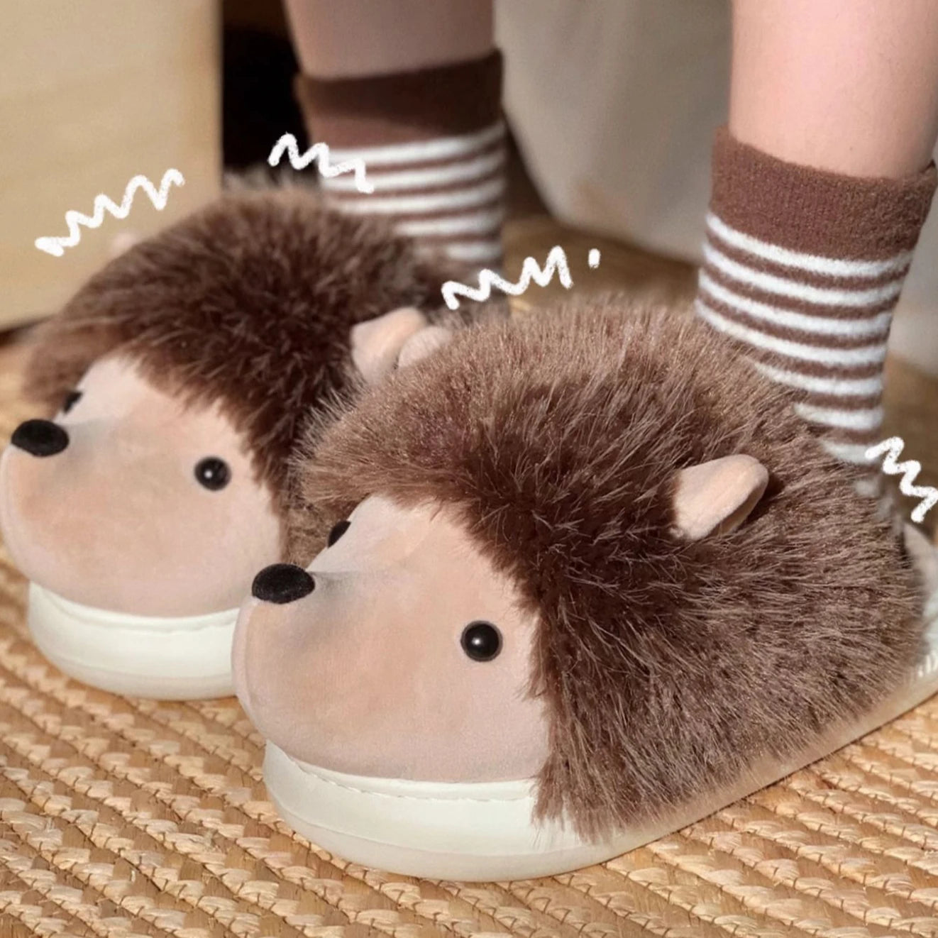 Chaussons animaux pour femme | Hérisson marron - Chaussly