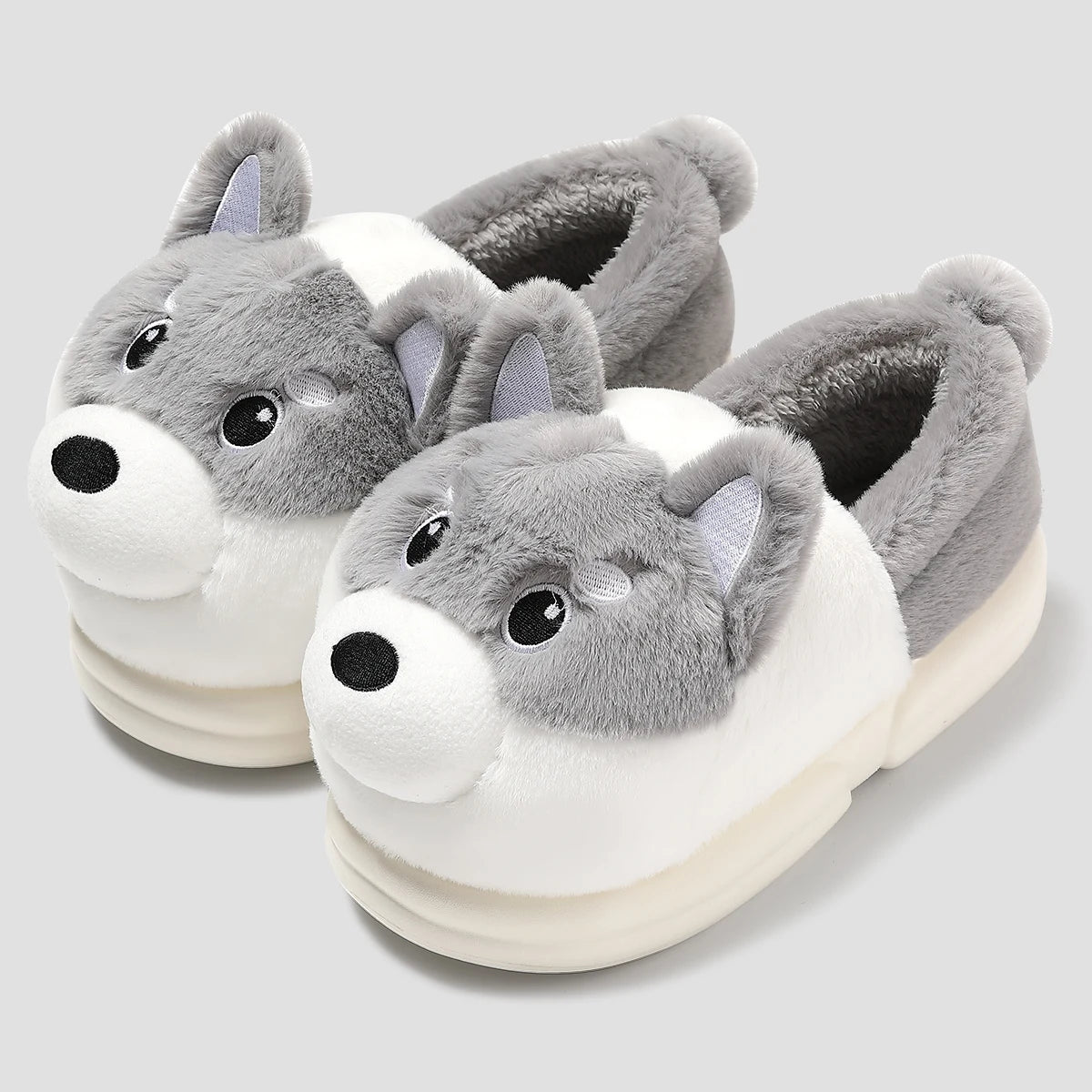 Chaussons animaux chauds pour adultes | Loup gris - Chaussly