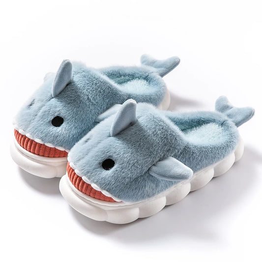 Chaussons animaux fourrure | Requin bleu ciel - Chaussly