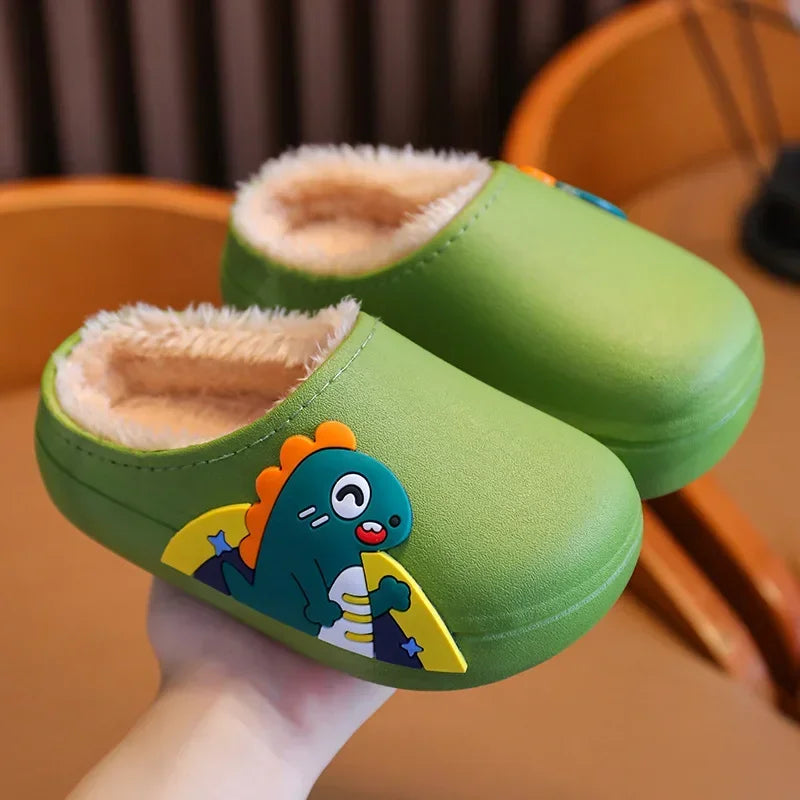 Chaussons cuir mules imperméable | Dinosaure vert - Chaussly