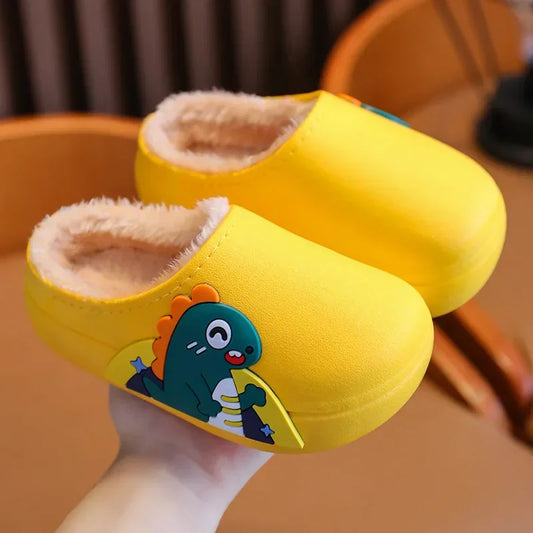 Chaussons cuir mules imperméable | Dinosaure jaune - Chaussly