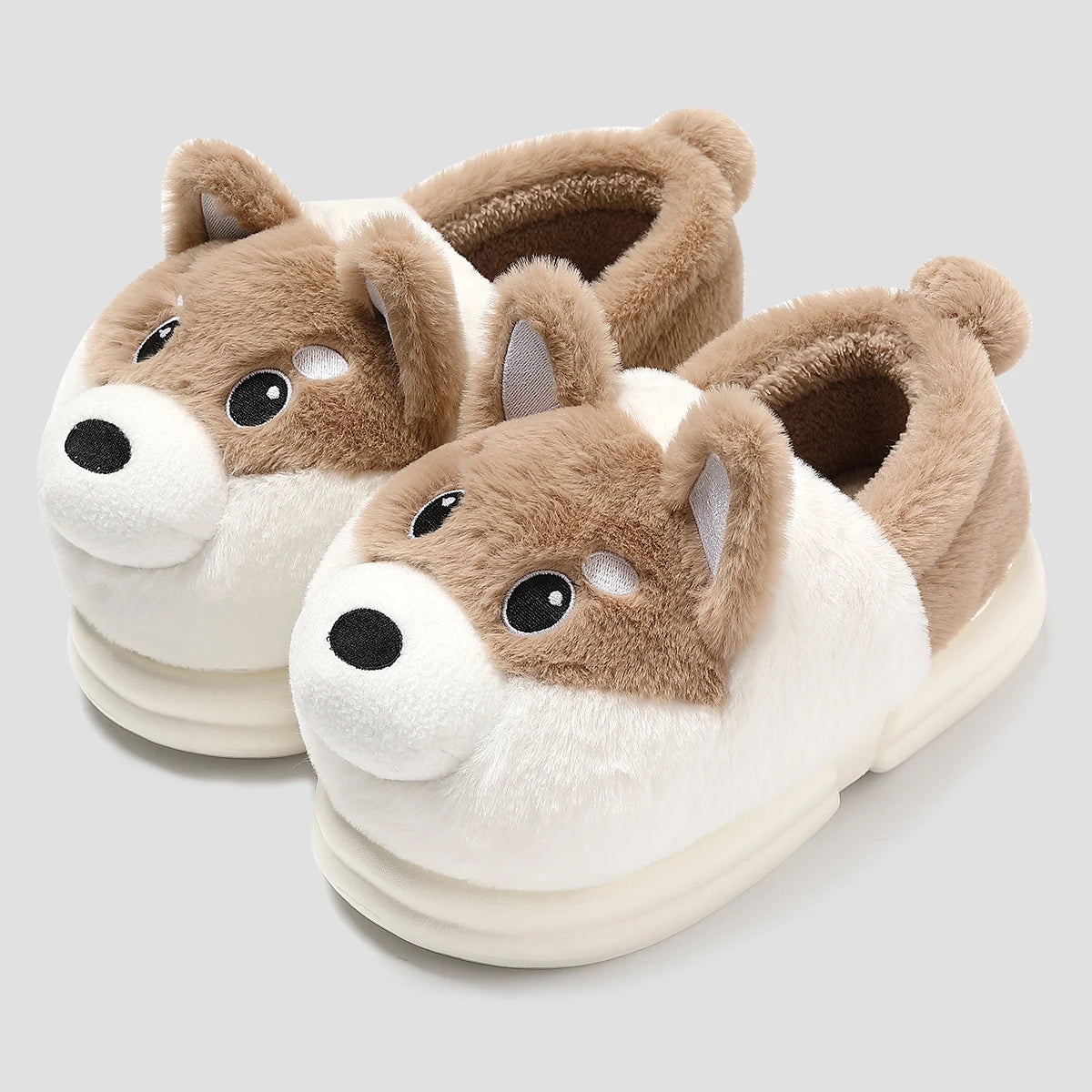 Chaussons animaux chauds pour adultes | Loup marron - Chaussly